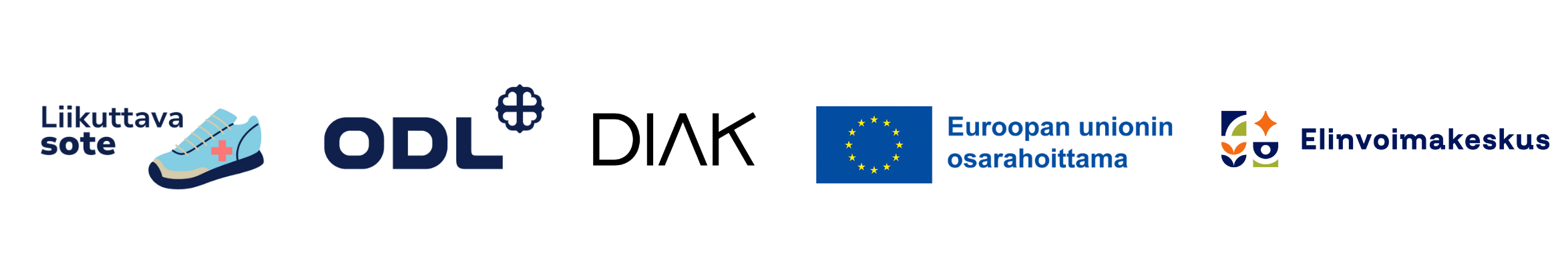 Logot: Liikuttava sote, ODL, DIAK, Euroopan unioni, Elinvoimakeskus